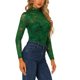 thumbnail image 4 of INSPIRE CHIC Blusa de Encaje Floral Transparente de Manga Larga con Cuello Alto para Mujer S Verde Oscuro, 4 of 6