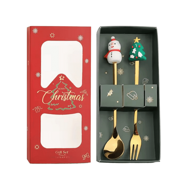2 Cubiertos Navideños Cuchara Tenedor Para Decoración Mesa