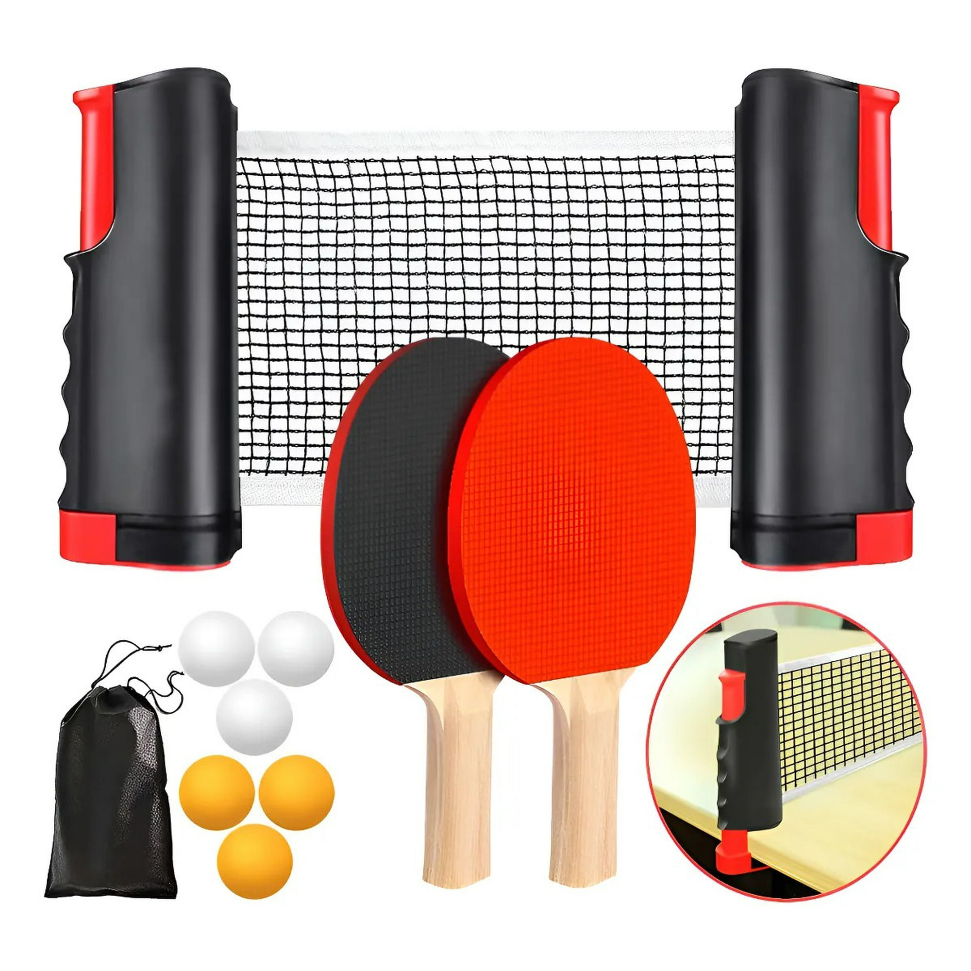 Genérica - Set Ping Pong Tenis Mesa 2 Paleta + 6 Pelotas + Malla Rojo