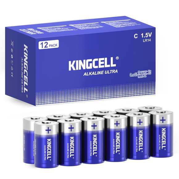 Batería alcalina KINGCELL C de 1,5 V, paquete de 12, 10 años de vida útil