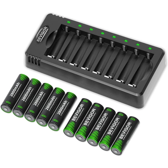 Baterías Recargables AA BEVIGOR 2800mAh 10 Unidades con Cargador