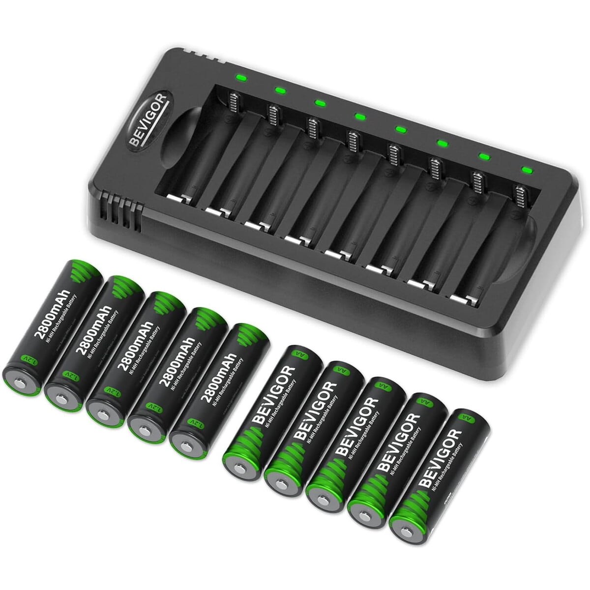 Baterías Recargables Aa Bevigor 2800mah 10 Unidades Con Cargador