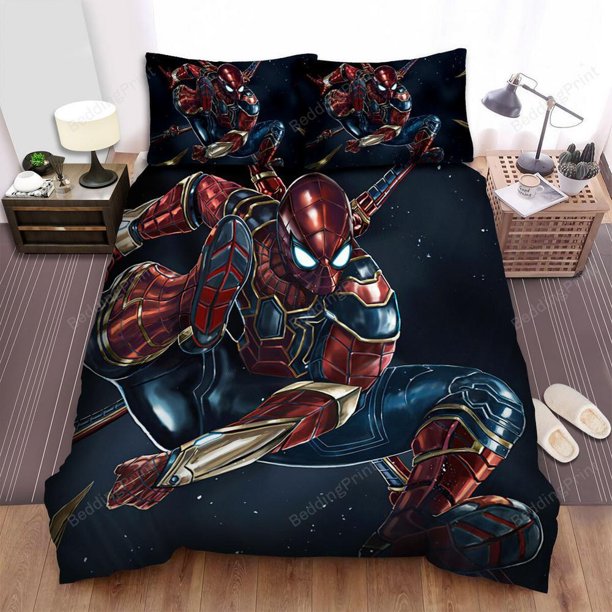 Iron Spider Starry Night Quilt Duvet Cover Set Soft Kids Super 3-Piece Bedding Set