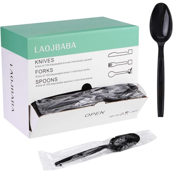 Plastic Spoons Disposable Individually Packaged Spoons Black