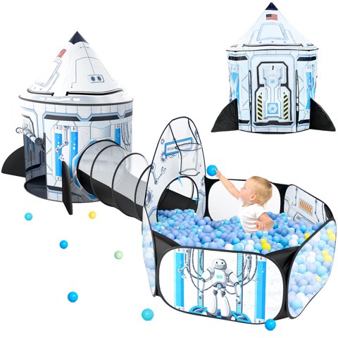 Tienda De Campaña Senodeer Rocket Ship 3 En 1 Con Piscina De Bolas Y Túnel