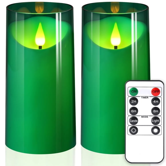 Velas sin llama NURADA, 3 x 6 pulgadas, color verde, con mando a distancia y temporizador