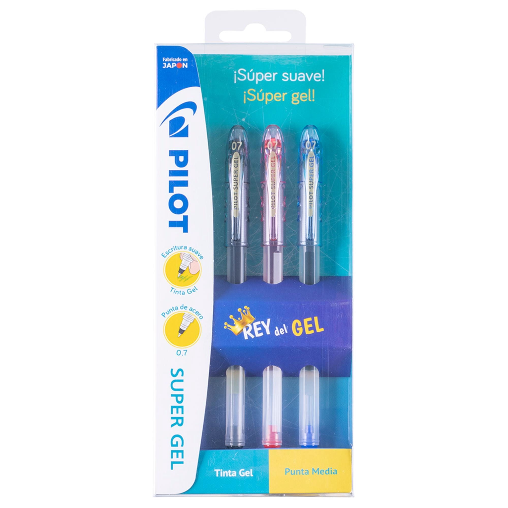 Pack 3 Lápices Super Gel 0.7mm Negro / Rojo / Azul Pilot