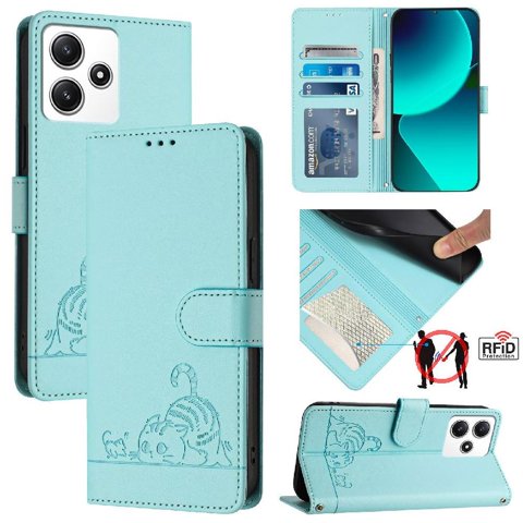 Funda Tipo Cartera Foxdock Para Xiaomi Poco M6 Pro 5G Con Soporte, Ranuras, Rfid, Diseño De Gato