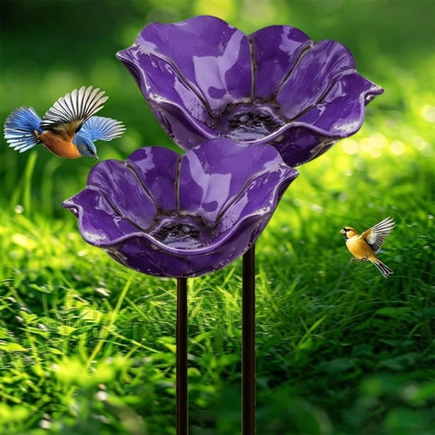 Estacas jardín flor metal baño abejas cuenco agua pájaros estación riego polinizadores 3 uds rojo