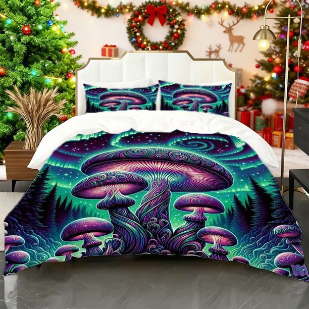 Mystery Mushroom Art Printed Duvet Cover Set a Soft Duvet Cover and Two Pillowcases Suitable for All Seasons an Ideal Choice for Home Bedrooms and Guest Rooms a