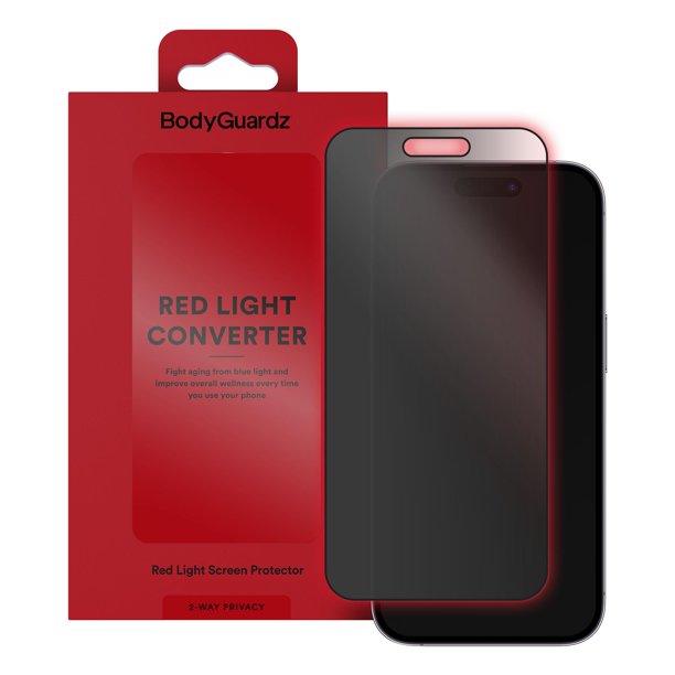 Protector de pantalla BodyGuardz iPhone 15 Pro Max Privacidad y Convertidor de luz roja