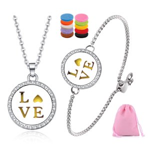 Set Pulsera Y Collar Aromaterapia Heshpaws Acero Inoxidable 7.5 Ft Cadena