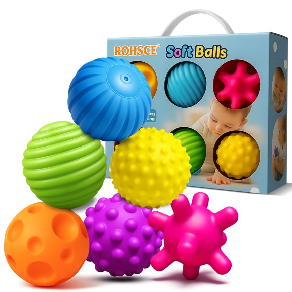 Bola sensorial ROHSCE para bebé 6‑12 meses, paquete de 6