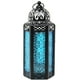 thumbnail image 1 of Farol de vela, linternas de vela, marroquíes, negro, metal, cristal azul, 1 of 3