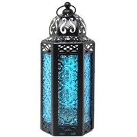 Vela Lanterns - Farol De Vela, Linternas De Vela, Marroquíes, Negro, Metal, Cristal Azul