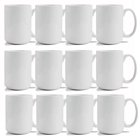 Juego de 12 tazas de sublimación TANGLONG, 450 ml, cerámica blanca