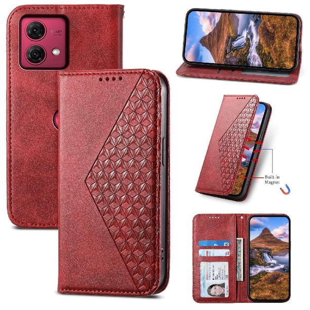 Funda Flip FOXDOCK para Motorola Moto G84 , Estilo Billetera con Diseño Rombo, Correa de Mano y Soporte, Uso Diario