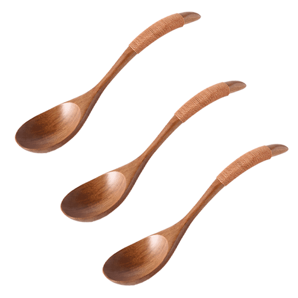 Cuchara de madera de mango largo, cuchara de arroz de madera maciza, cuchara de postre, cuchara y tenedor hechos a mano, vajilla