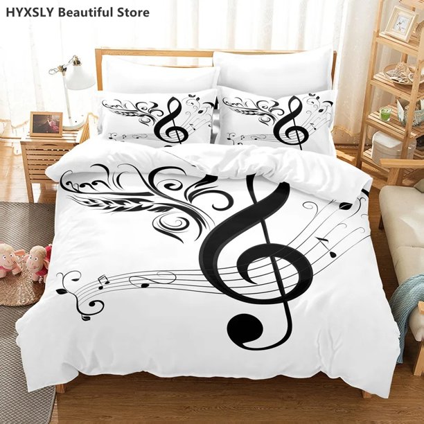 Music Note ing Bedding Set Black & White Duvet Cover Sets Fashion Bed Clothes Double