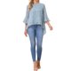 thumbnail image 2 of INSPIRE CHIC Blusas asimétricas de mujer con estampado floral, cuello redondo, blusa de gasa, camisa asimétrica, manga 3/4 acampanada, tops casuales de verano XL gris azul, 2 of 6