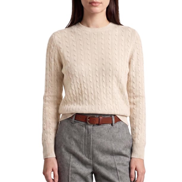 INSPIRE CHIC Suéter de Mujer de Punto con Cuello Redondo de Manga Larga, Dobladillo Elástico, Capa Base para Otoño e Invierno, Top de Punto Acanalado Casual XL Beige
