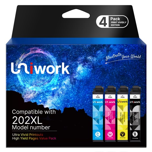 Cartuchos de tinta Uniwork 202XL (paquete de 4) remanufacturados