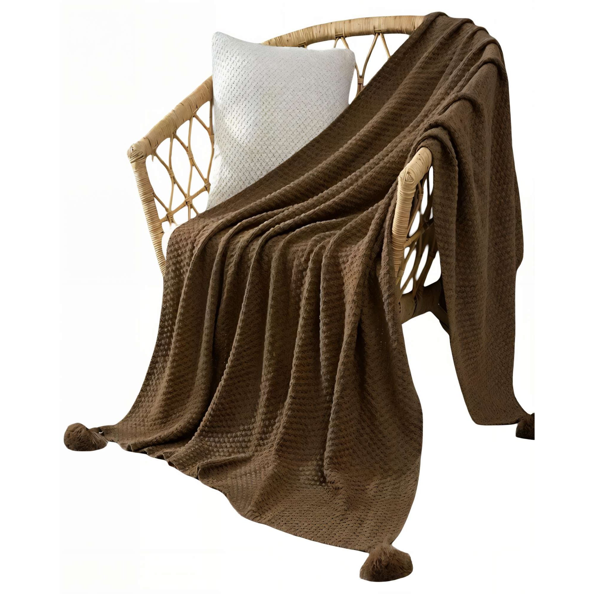 Genérico - Manta Decorativa De Sofá Con Flecos De Soga 130cmx180cm Color Marrón