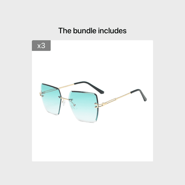 Trendy Oversized Rimless Sunglasses for Women - UV Protection Metal Eyewear for Outdoor Hiking