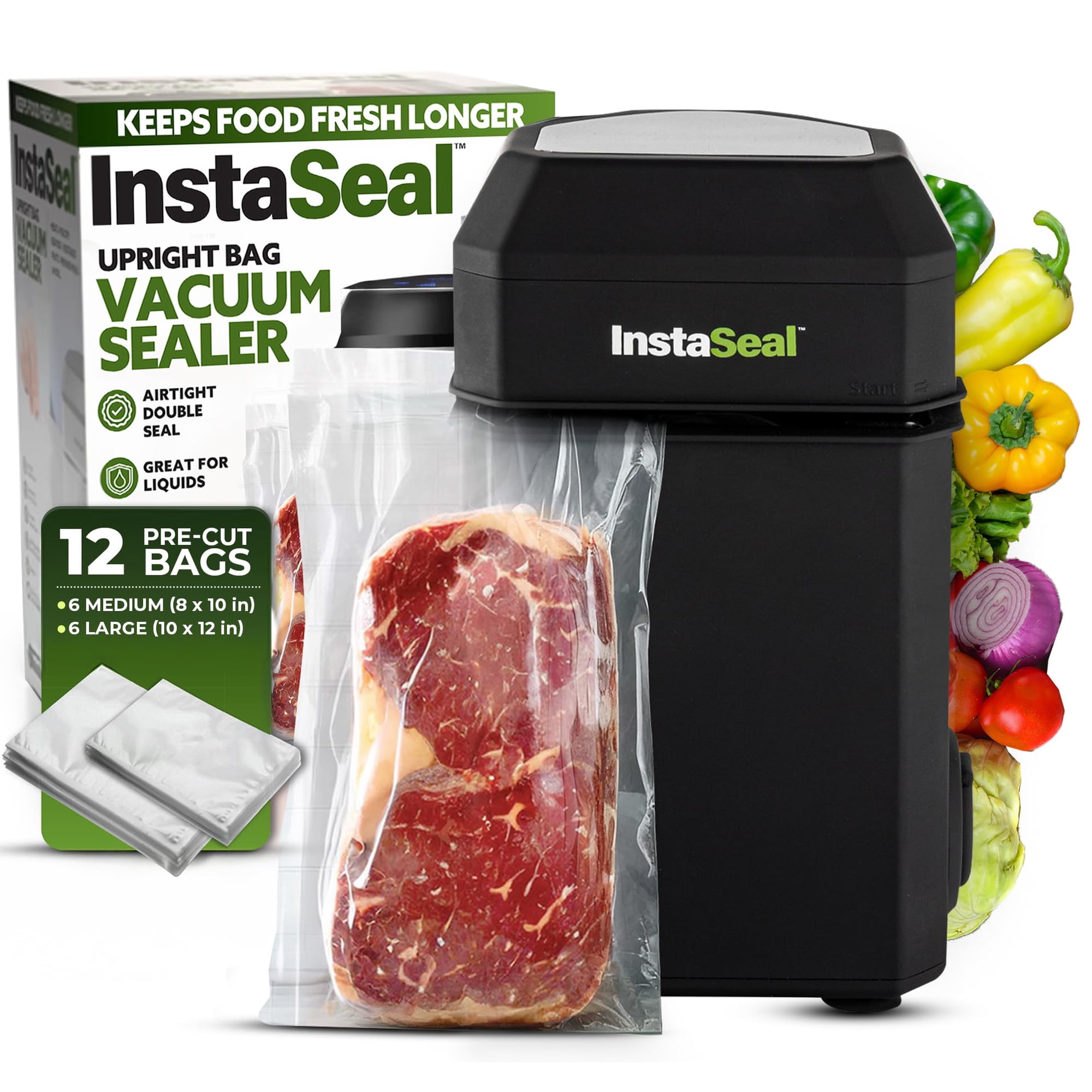 Envasadora Al Vacío Instaseal Para Alimentos Con 12 Bolsas, Ahorra Espacio