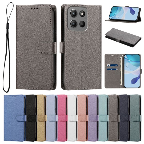 Cartera para Motorola Moto G15/G15 Power con Soporte y Correa, Gris