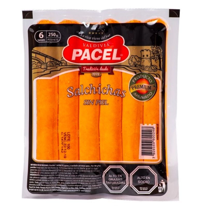 Salchicha Sin Piel 6 Un 250 gr Pacel