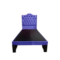 Cama 1,5 Plazas Ovalado, Incluye Base Y Respaldo Azul Marino Flobal