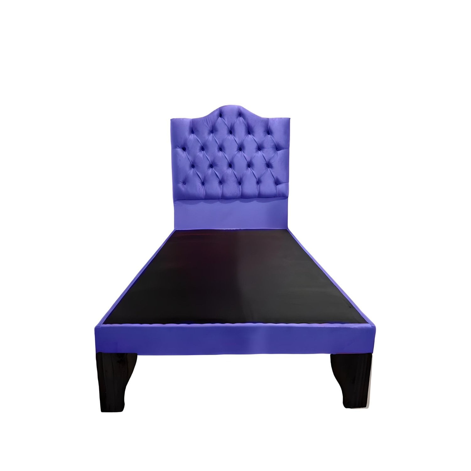 Cama 1,5 Plazas Ovalado, Incluye Base Y Respaldo Azul Marino Flobal