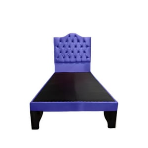 Cama 1 Plaza Ovalado Azul Oscuro 90X190 Cm, Flobal Incluye Base + Respaldo