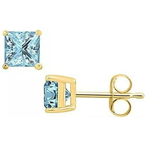 Pj Jewelry - Aros Paris Jewelry 10K Yellow Gold 1/2 Ct Created Aquamarine Sapphire Princess Cut