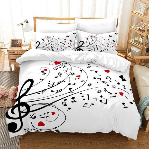 Music Piano Element Black White Quilt Duvet Cover Set Home Textiles 3-Piece Bedding Set