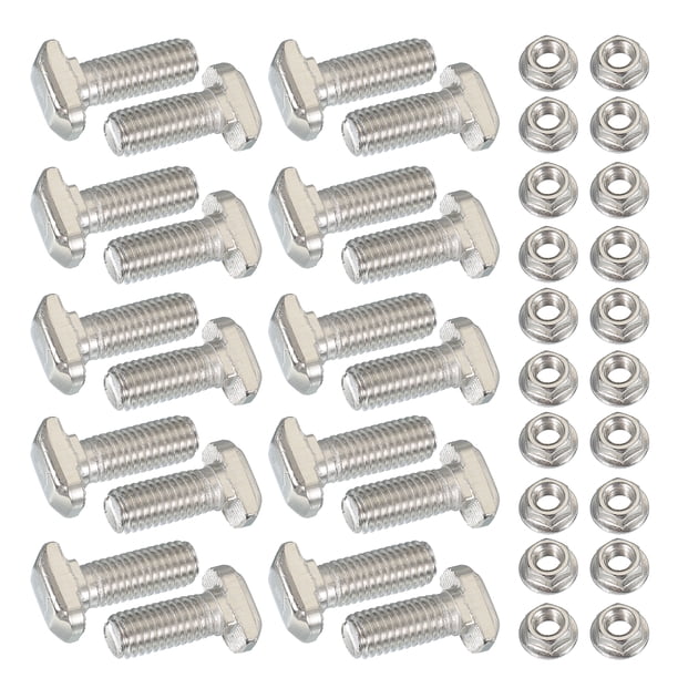 Juego de 20 pernos en T, perno de caída con cabeza de martillo y tuercas de brida hexagonal, tornillo deslizante M8x20mm