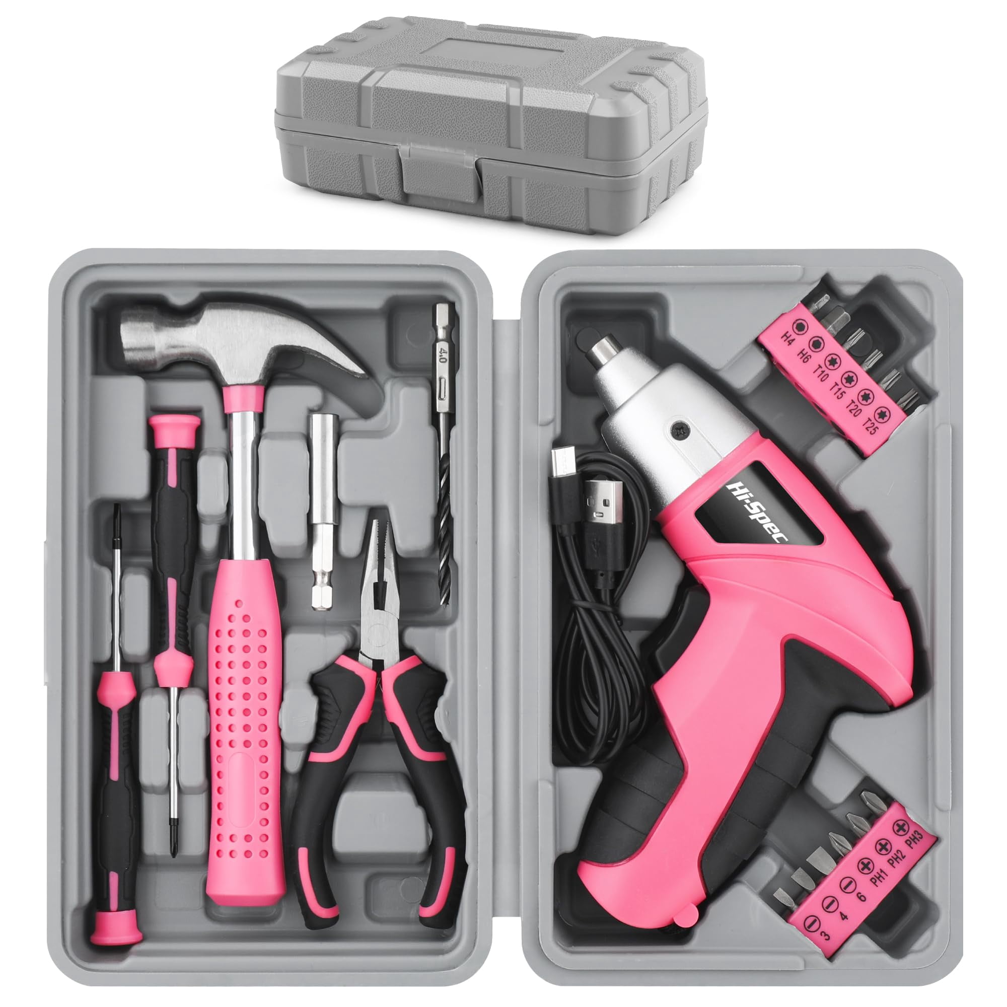 Juego De Herramientas Hi-spec, 19 Unidades, 3,6 V, Usb De Pequeña Potencia, Color Rosa