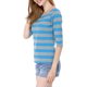 thumbnail image 4 of INSPIRE CHIC Camiseta de Mujer con Mangas al Codo Cuello Redondo Ajustada Básica Casual Estampada Azul Gris 3XL, 4 of 8