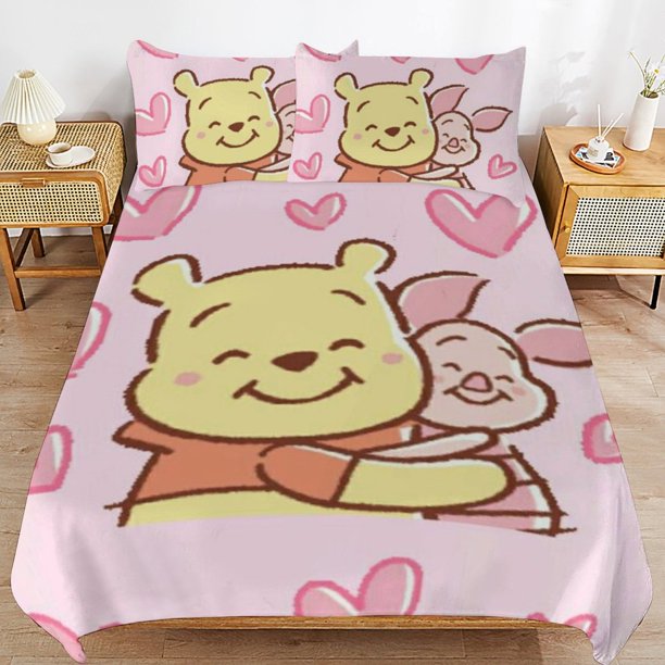 Winnie The Pooh Bed Duvet Cover Microfiber Bedding Sets 3D Printed Lightweight 3 Piece Comforter Sets for Kids Boys Girls