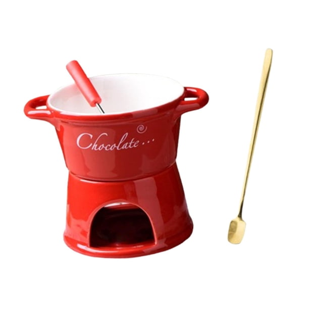Taza para fondue de 300 ml, para cocinar queso, con tenedor y cuchara, taza para derretir chocolate para la cocina, cenas, compromisos, cumpleaños rojo