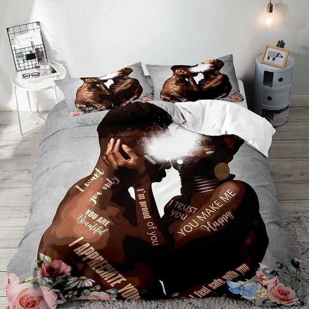 3PCS Sexy Black Girl Duvet Cover Queen Set Pink Bag High Heels Get Naked Inspirational Quotes African American Bedding Set