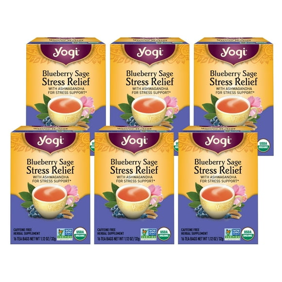 Tea Yogi Blueberry Sage Stress Relief 16 bolsitas de té x 6 paquetes