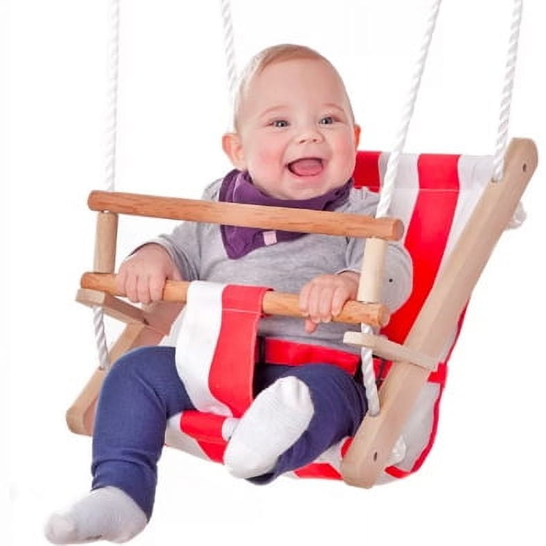 Genérico - Columpio De Bebé Madera Lona Roja Rayas