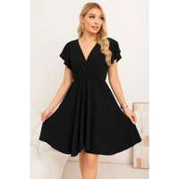 Likeshop - Vestido Midi Mujer Manga Corta Semi Formal Liso Colores 3398