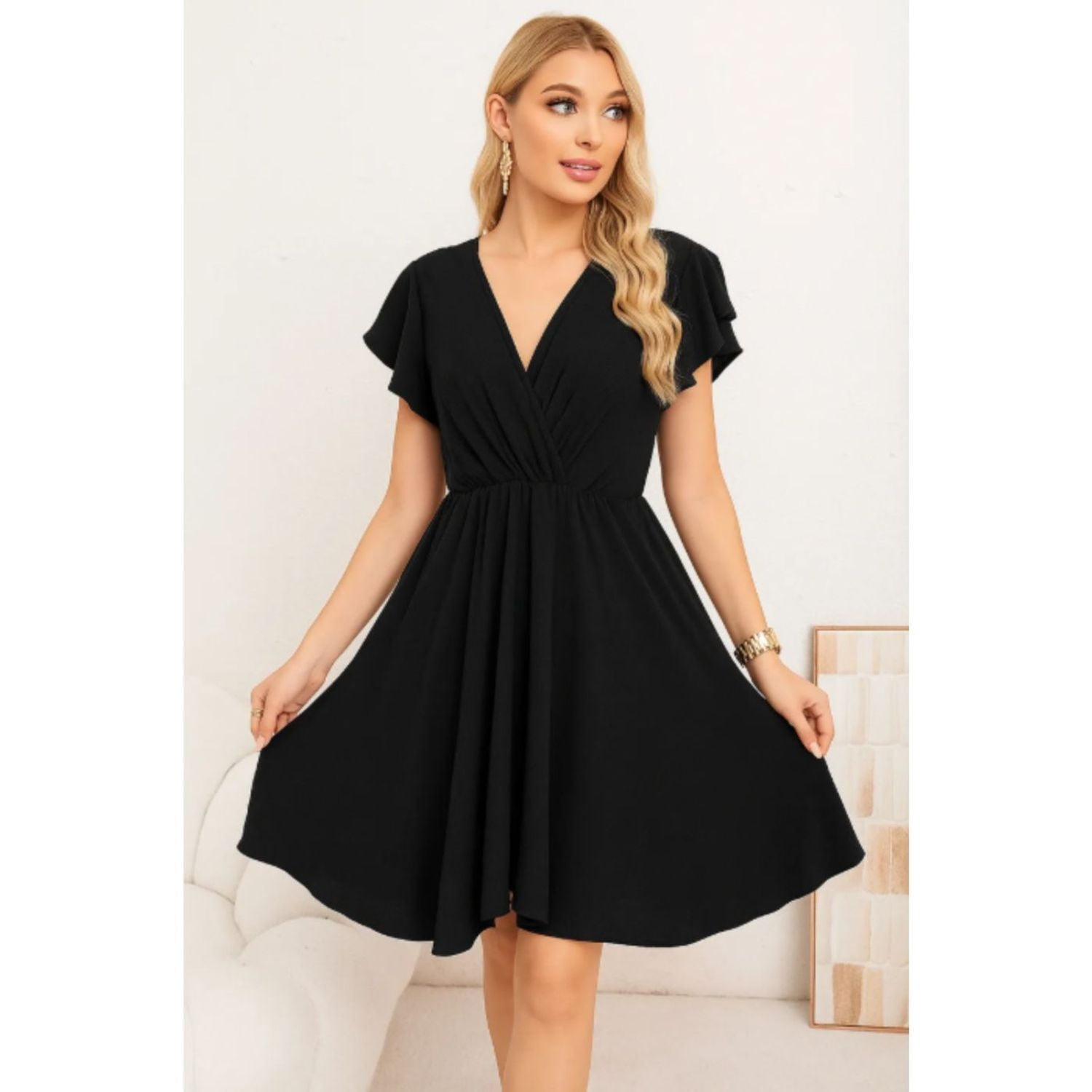 Likeshop - Vestido Midi Mujer Manga Corta Semi Formal Liso Colores 3398
