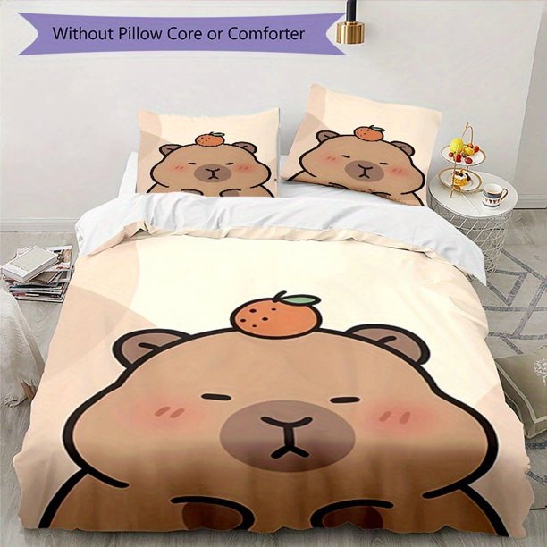 3pcs Capybara-Themed Bedding Set - Includes 1 Cover & 2 Pillowcases, Breathable Polyester, Machine Washable - Perfect for All Seasons, Zipper Closure, Digital Print, Allseason Comfort|Playful Design|Z
