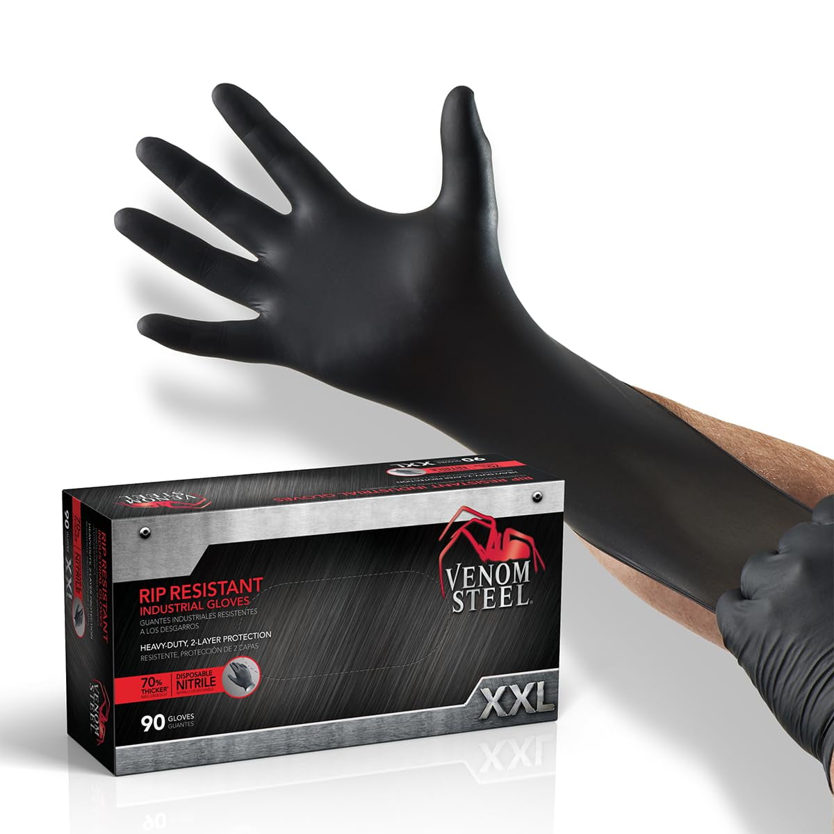 Guantes Desechables Venom Steel Black Nitrilo Xxl, 100 Unidades
