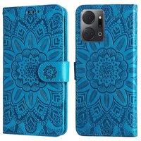 Funda Tipo Cartera Foxdock Para Honor X7A , Diseño Girasol En Relieve, Cuero Pu, Cierre Magnético, Soporte Y Tarjetero