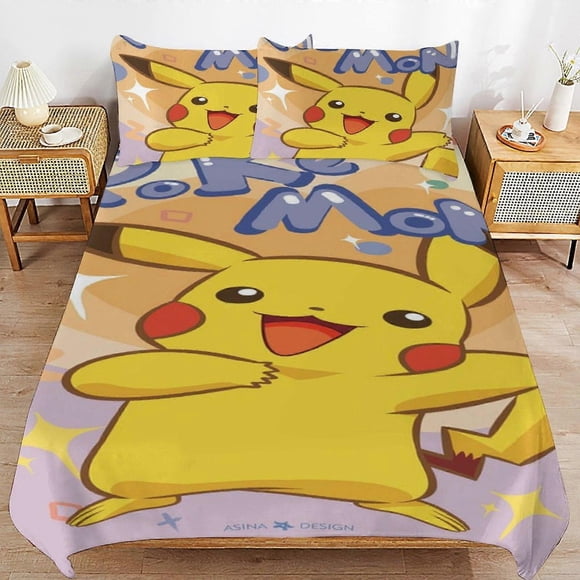 Pi--chu Bed Duvet Cover Microfiber Bedding Se3D Printed Lightweight3 Piece Comforter Se